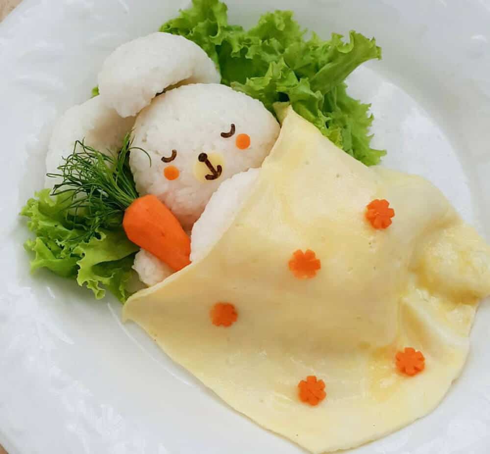 Kawaii Bunny With Omellete Blanket 